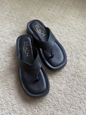 BEACH Black Thong Platform Sandals for Women